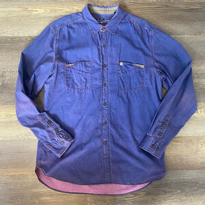 Robert Graham Jeans Button Up Shirt Large Blue Pink Long Sleeve Casual Acid Wash